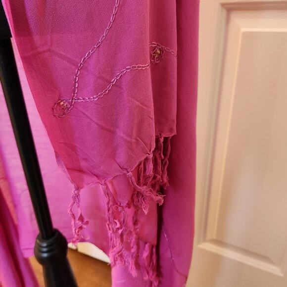 Island Planet Scarf Sarong Pink with Fringed Trim Sequin Detail - Picture 5 of 8